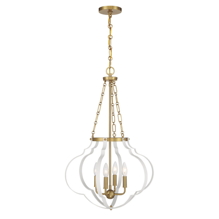 Savoy House - 7-4866-4-142 - Four Light Pendant - Mercer - White/Warm Brass