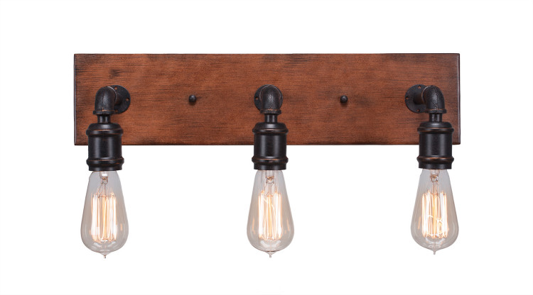 Toltec Lighting - 1133-AT18 - Three Light Bath Bar - Portland - Painted Wood-Look & Dark Granite