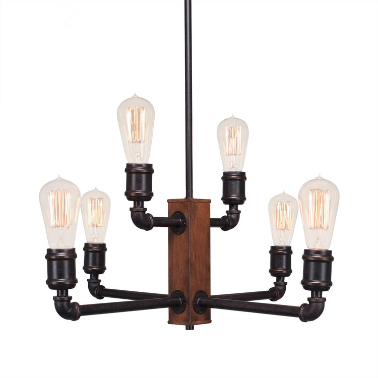 Toltec Lighting - 1139-AT18 - Six Light Chandelier - Portland - Painted Wood-Look Metal & Dark Granite