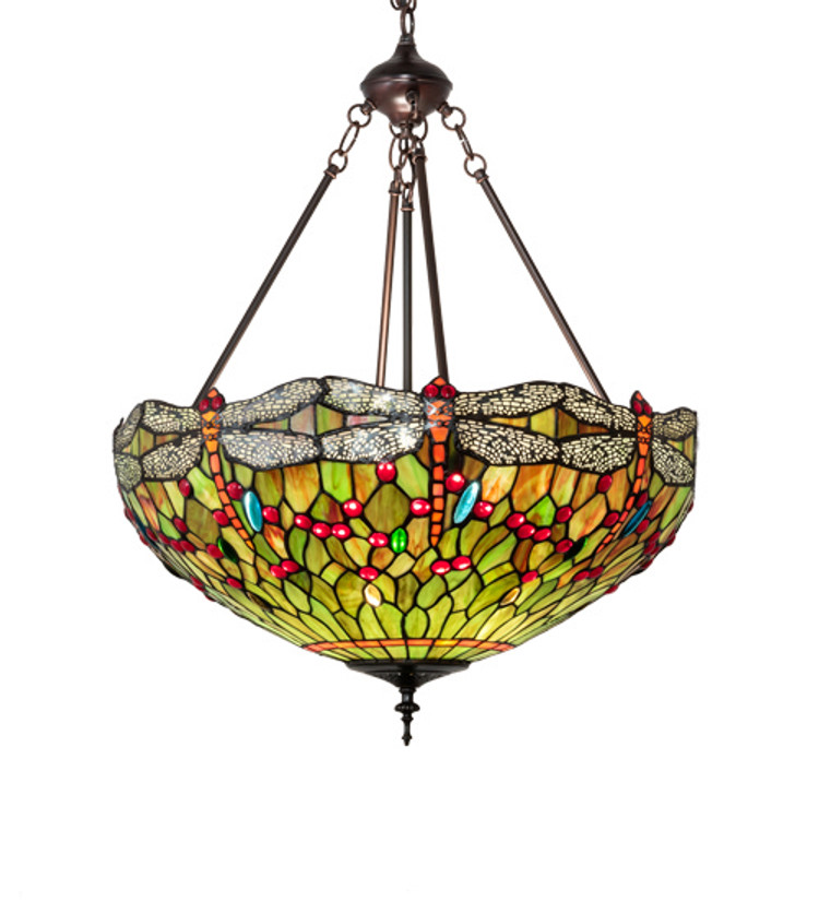 Meyda Tiffany - 123701 - Three Light Pendant - Tiffany Hanginghead Dragonfly - Mahogany Bronze