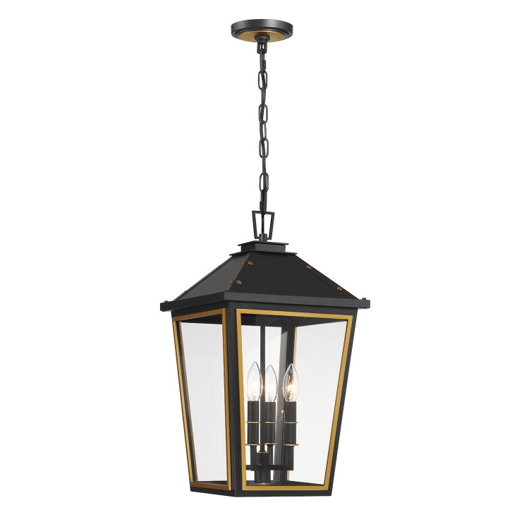 Crystorama - HAW-605-MK-TG - Four Light Outdoor Pendant - Hawkins - Matte Black + Textured Gold