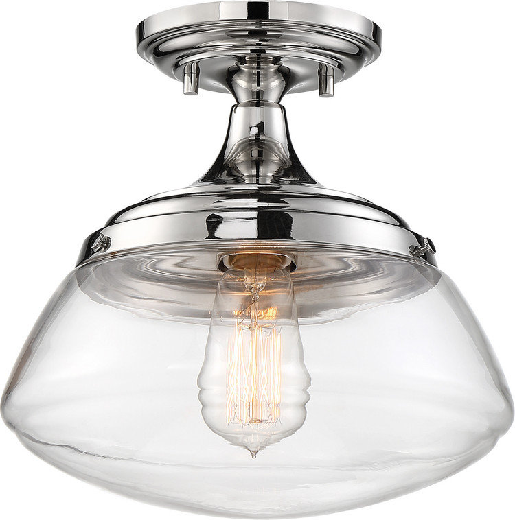 Nuvo Lighting - 60-6798 - One Light Semi Flush Mount - Kew - Polished Nickel / Clear Glass