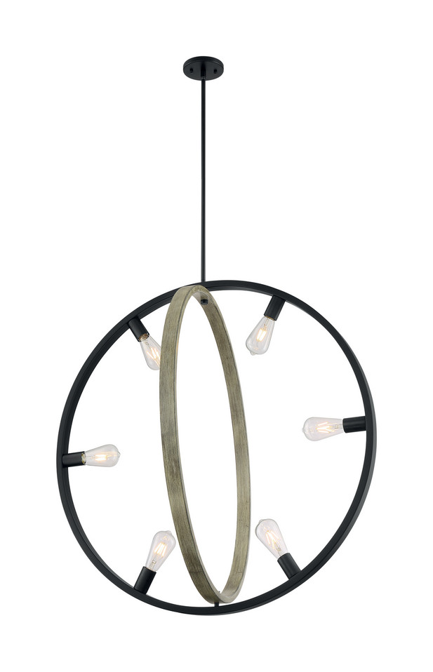 Nuvo Lighting - 60-6986 - Six Light Pendant - Augusta - Black / Wood