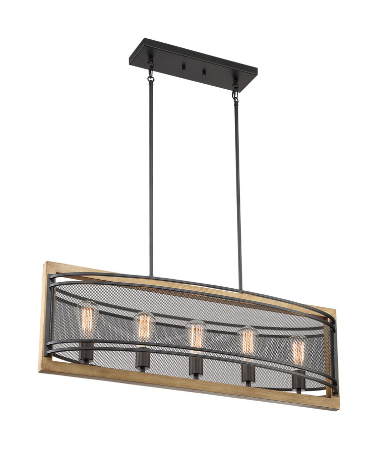 Nuvo Lighting - 60-7265 - Five Light Island Pendant - Atelier - Black / Honey Wood
