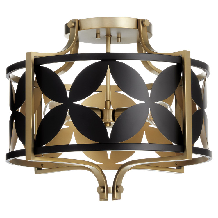 Quorum - 283-18-5980 - Three Light Semi Flush Mount - Mariposa - Matte Black|Aged Brass