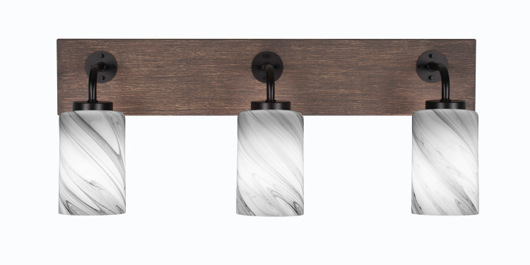 Toltec Lighting - 1773-MBDW-3009 - Three Light Bath Bar - Oxbridge - Matte Black & Painted Distressed Wood-look Metal