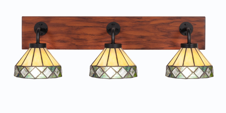 Toltec Lighting - 1773-MBWG-9405 - Three Light Bathroom Lighting - Oxbridge - Matte Black & Painted Wood-look