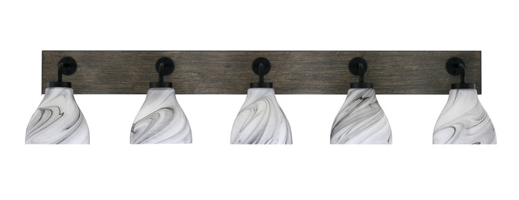 Toltec Lighting - 1775-MBDW-4769 - Five Light Bathroom Lighting - Oxbridge - Matte Black & Painted Distressed Wood-look