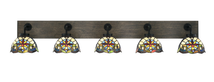Toltec Lighting - 1775-MBDW-9365 - Five Light Bathroom Lighting - Oxbridge - Matte Black & Painted Distressed Wood-look