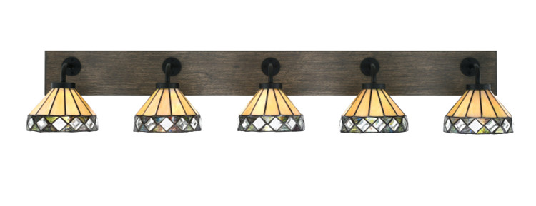 Toltec Lighting - 1775-MBDW-9405 - Five Light Bathroom Lighting - Oxbridge - Matte Black & Painted Distressed Wood-look