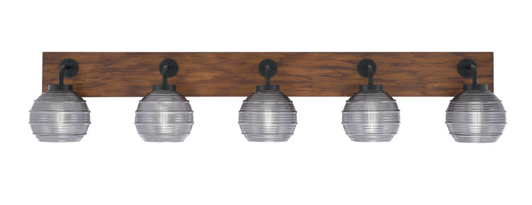 Toltec Lighting - 1775-MBWG-5112 - Five Light Bath Bar - Oxbridge - Matte Black & Painted Wood-look Metal