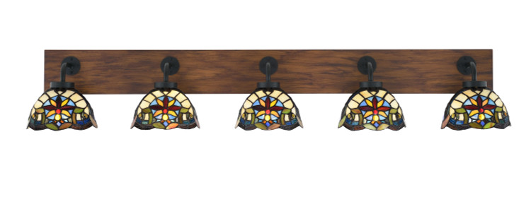 Toltec Lighting - 1775-MBWG-9365 - Five Light Bathroom Lighting - Oxbridge - Matte Black & Painted Wood-look