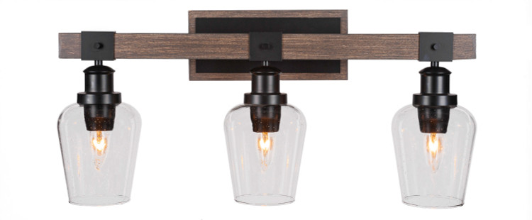 Toltec Lighting - 1843-MBDW-210 - Three Light Bathroom Lighting - Tacoma - Matte Black & Painted Distressed Wood-look