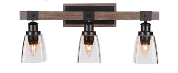 Toltec Lighting - 1843-MBDW-461 - Three Light Bathroom Lighting - Tacoma - Matte Black & Painted Distressed Wood-look