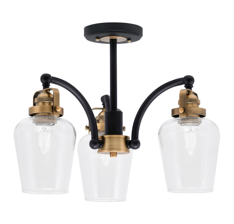 Toltec Lighting - 1947-MBBR-210 - Three Light Semi-Flush Mount - Easton - Matte Black & Brass