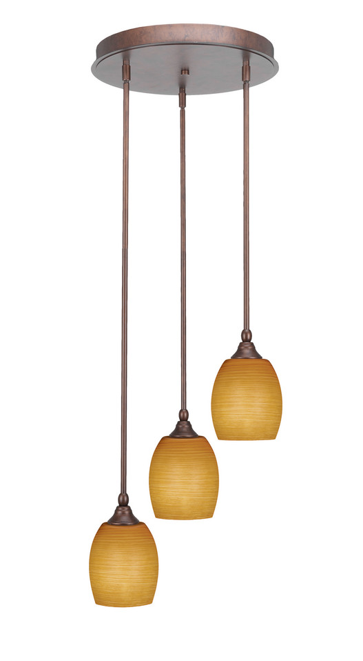 Toltec Lighting - 2143-BRZ-625 - Three Light Cluster Pendalier - Empire - Bronze