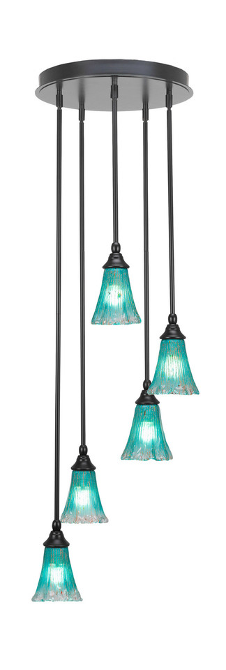 Toltec Lighting - 2145-MB-725 - Five Light Pendalier - Empire - Matte Black