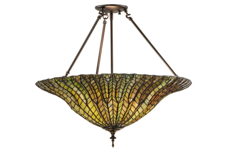 Meyda Tiffany - 149761 - Three Light Semi-Flushmount - Tiffany Lotus Leaf - Mahogany Bronze