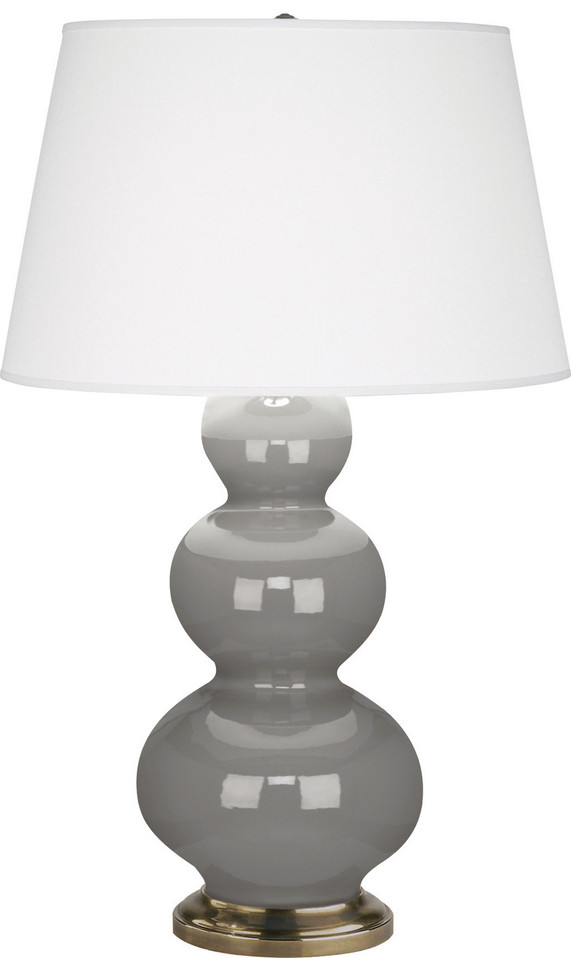 Robert Abbey - 319X - One Light Table Lamp - Triple Gourd - Smokey Taupe Glazed Ceramic w/Antique Natural Brass