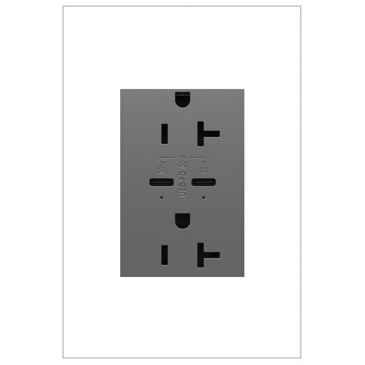 Legrand - ARTRUSB20PD30M4 - 20A Tamper-Resistant Ultra-Fast Plus Power Delivery USB Type-C/C Outlet Plus-Size - adorne - Magnesium