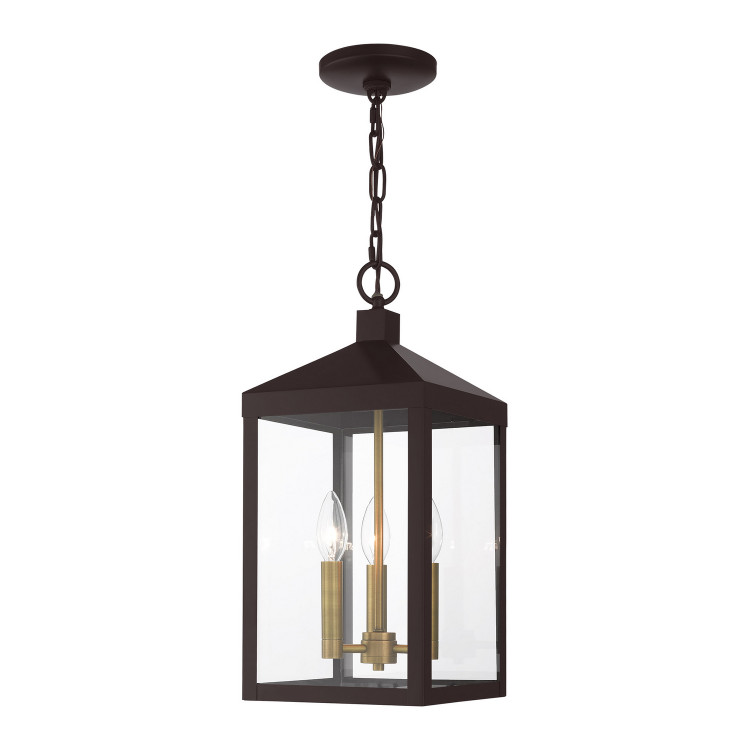 Livex Lighting - 20593-07 - Three Light Outdoor Pendant - Nyack - Bronze w/ Antique Brass Cluster