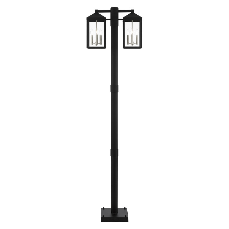 Livex Lighting - 20599-04 - Six Light Outdoor Post Light - Nyack - Black w/ Brushed Nickel Cluster and Stainless Steel Post