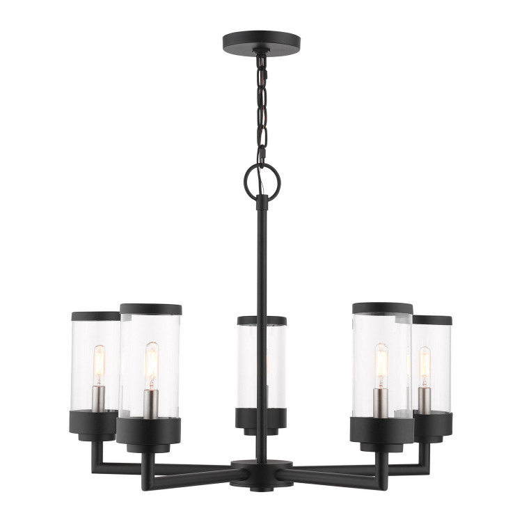 Livex Lighting - 20725-14 - Five Light Outdoor Chandelier - Hillcrest - Textured Black w/ Brushed Nickels