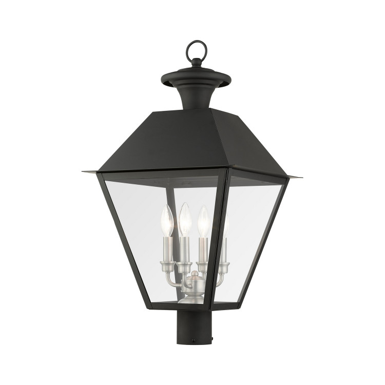 Livex Lighting - 27223-04 - Four Light Outdoor Post Top Lantern - Wentworth - Black w/ Brushed Nickel Cluster