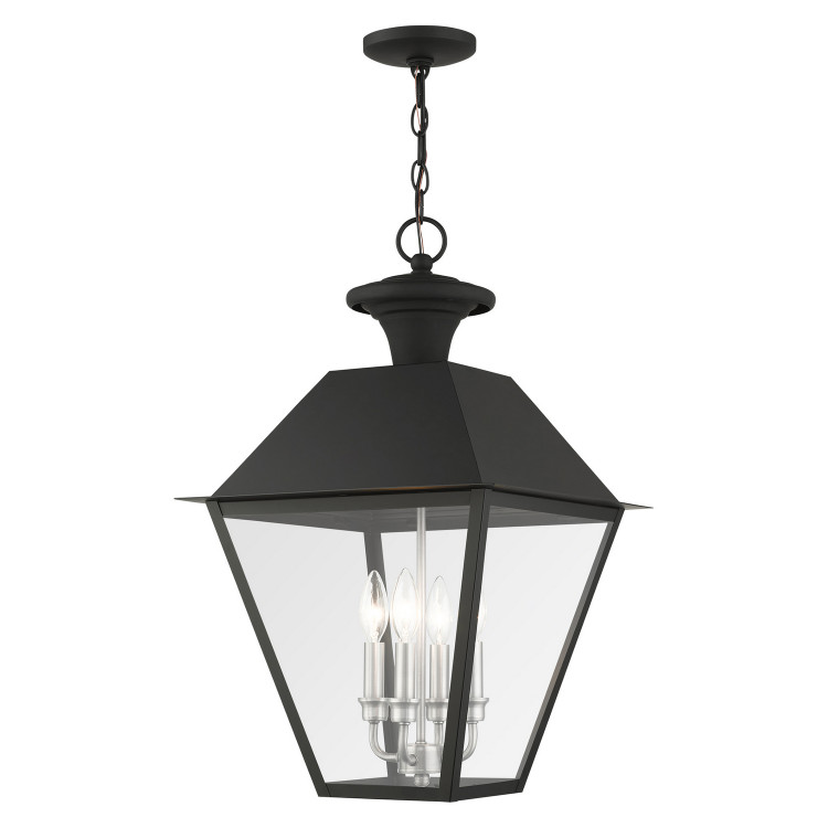 Livex Lighting - 27224-04 - Four Light Outdoor Pendant - Wentworth - Black w/ Brushed Nickel Cluster