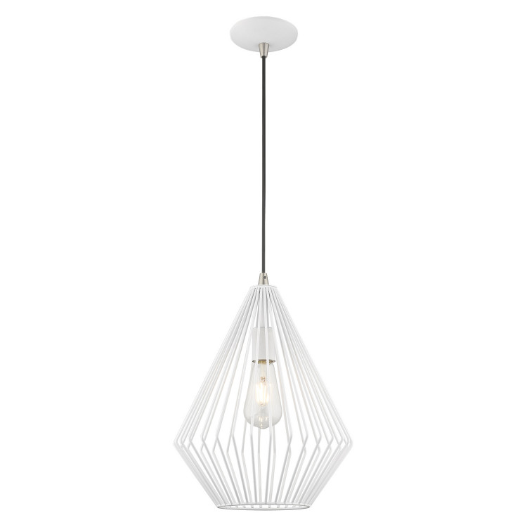 Livex Lighting - 41325-03 - One Light Mini Pendant - Linz - White w/ Brushed Nickels