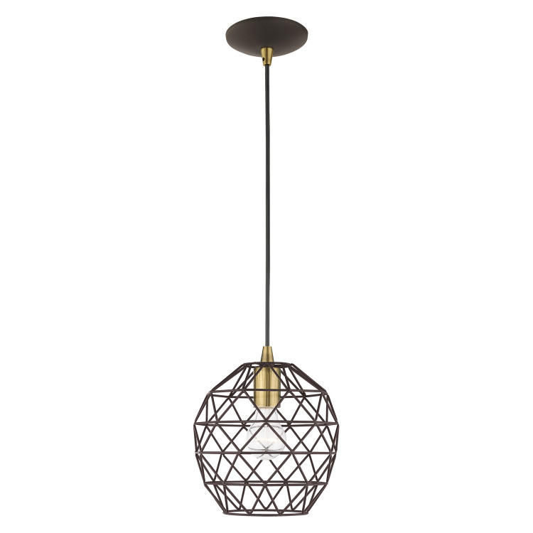 Livex Lighting - 41326-07 - One Light Mini Pendant - Geometrix - Bronze w/ Antique Brass