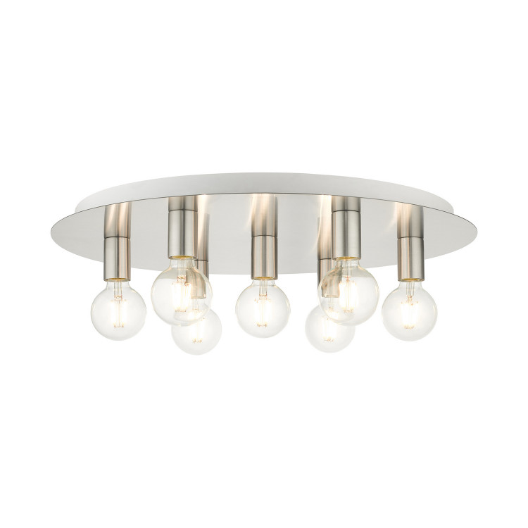 Livex Lighting - 45876-91 - Seven Light Flush Mount - Hillview - Brushed Nickel w/ White Canopy