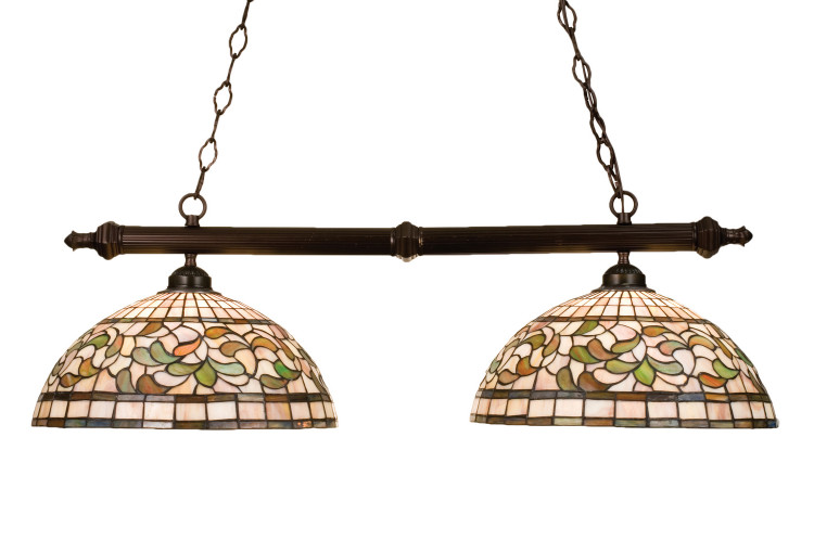 Meyda Tiffany - 18842 - Two Light Island Pendant - Tiffany Turning Leaf - Mahogany Bronze