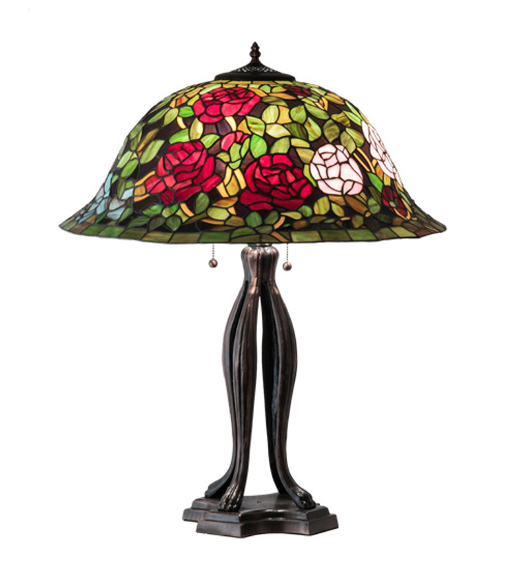 Meyda Tiffany - 229111 - Three Light Table Lamp - Tiffany Rosebush - Mahogany Bronze