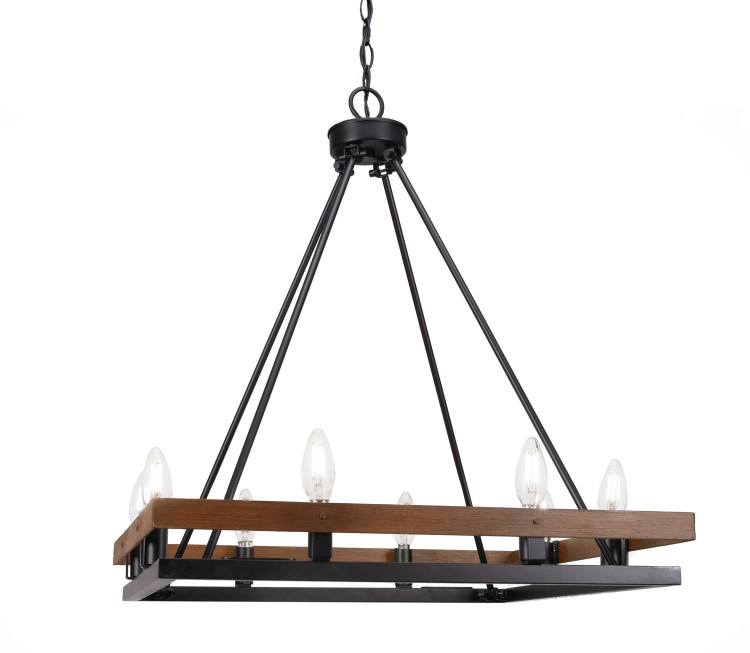 Toltec Lighting - 2738-MBWG - Eight Light Chandelier - Belmont - Matte Black & Wood Grain