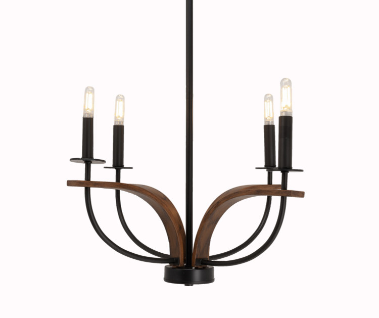 Toltec Lighting - 2904-MBWG - Four Light Chandelier - Monterey - Matte Black & Painted Wood-look
