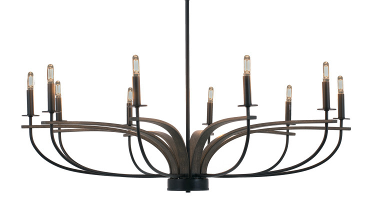Toltec Lighting - 2910-MBDW - Ten Light Chandelier - Monterey - Matte Black & Painted Wood-look