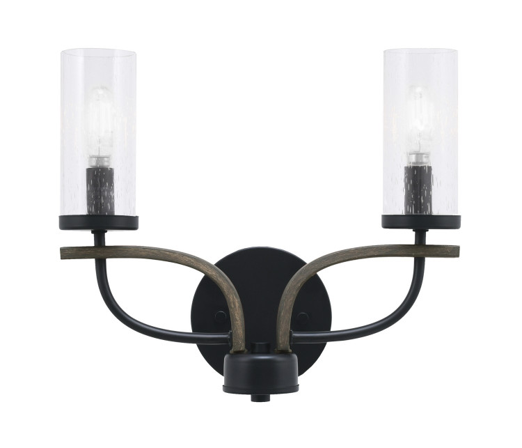 Toltec Lighting - 2912-MBDW-800 - Two Light Bathroom Lighting - Monterey - Matte Black & Painted Distressed Wood-look