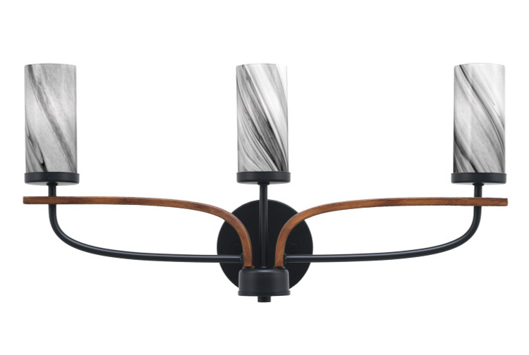 Toltec Lighting - 2913-MBWG-802 - Three Light Bathroom Lighting - Monterey - Matte Black & Painted Wood-look