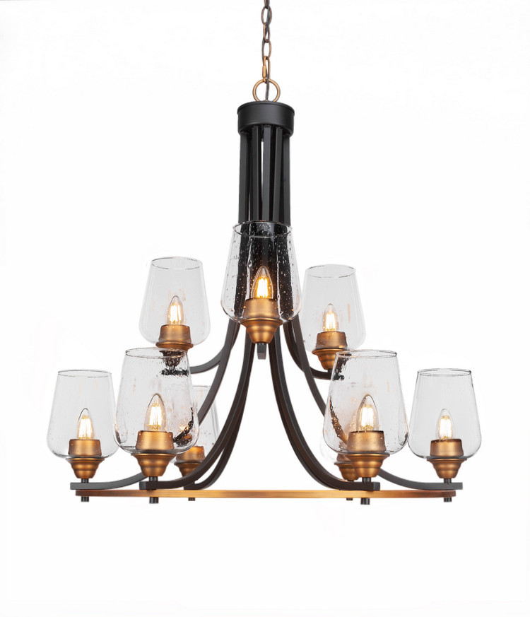 Toltec Lighting - 3409-MBBR-210 - Nine Light Chandelier - Paramount - Matte Black & Brass