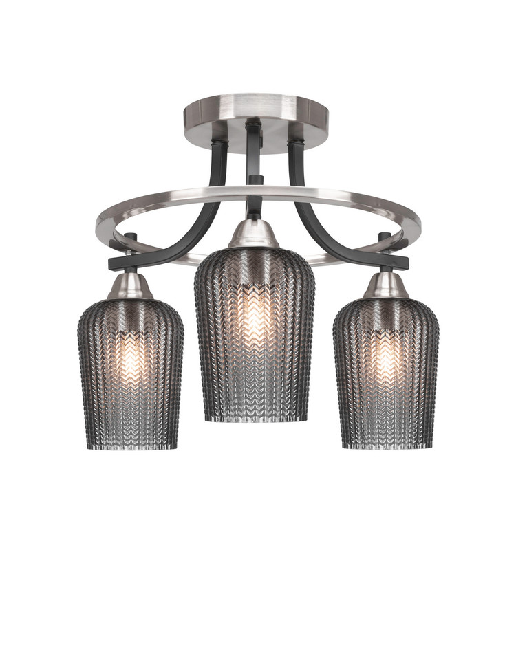 Toltec Lighting - 3417-MBBN-4252 - Three Light Semi-Flush Mount - Paramount - Matte Black & Brushed Nickel