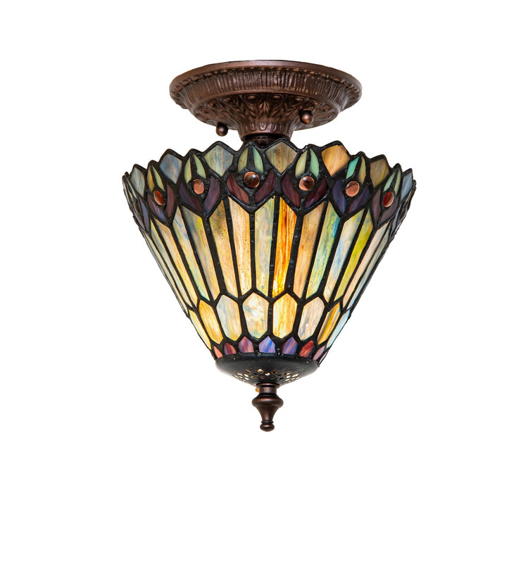 Meyda Tiffany - 293269 - One Light Flush Mount - Tiffany Jeweled Peacock