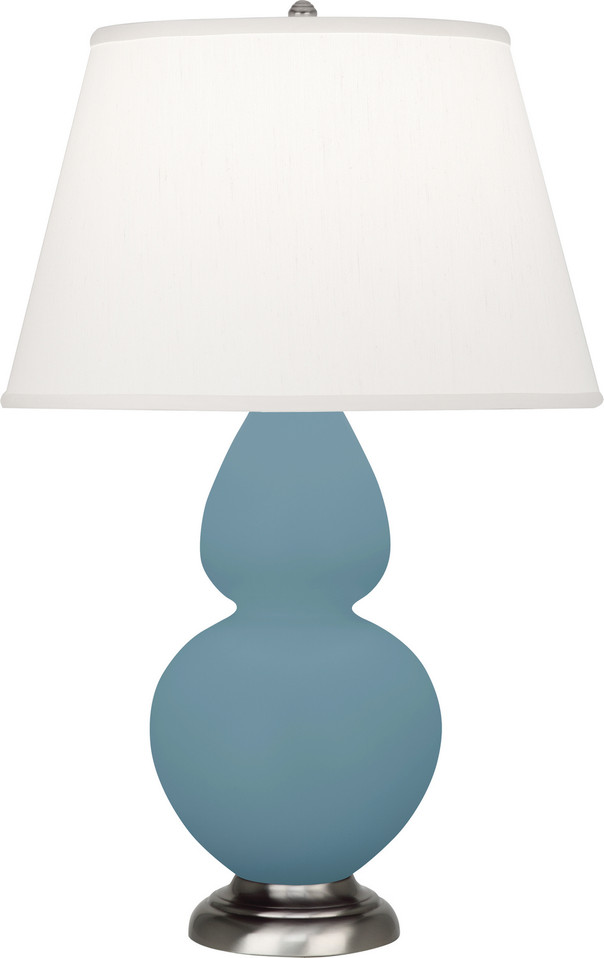Robert Abbey - MOB59 - One Light Table Lamp - Double Gourd - Matte Steel Blue Glazed Ceramic w/Antique Silvered