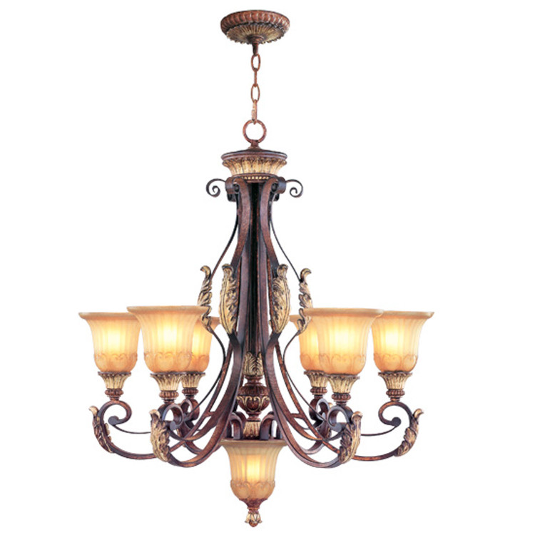 Livex Lighting - 8576-63 - Seven Light Chandelier - Villa Verona - Hand Applied Verona Bronze w/ Aged Gold Leafs