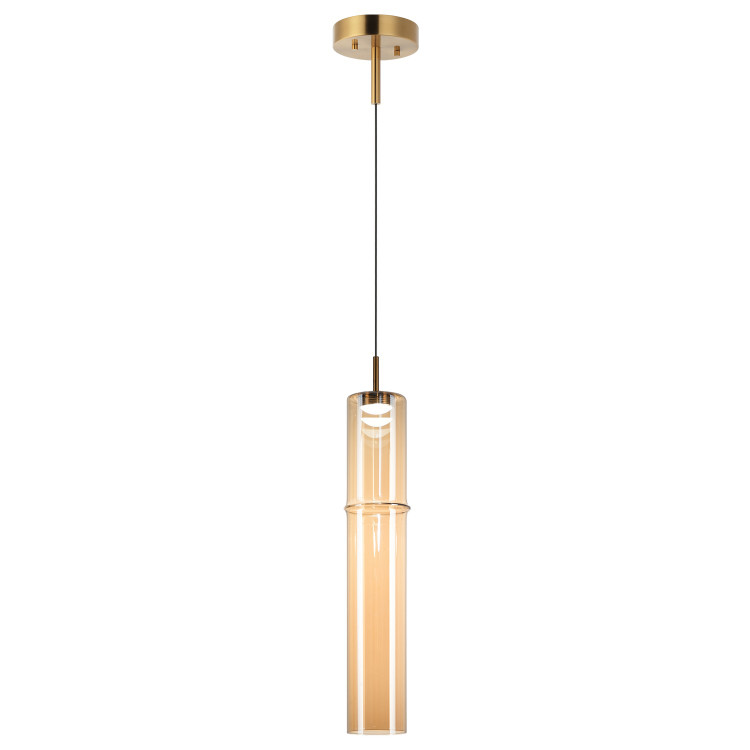 Matteo Lighting - C30611AGAM - One Light Pendant - Bambu - Aged Gold Brass + Amber Glass