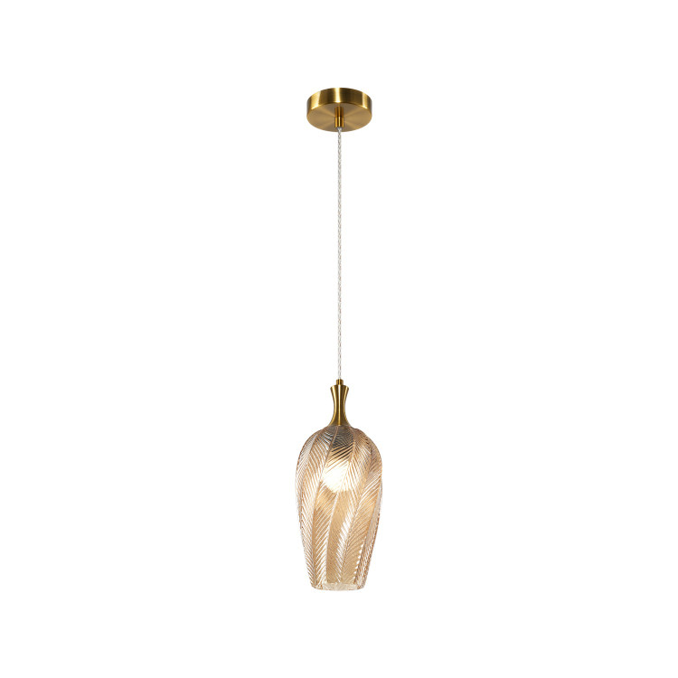Matteo Lighting - C30901AGAM - One Light Pendant - Eesha - Aged Gold Brass + Amber Glass