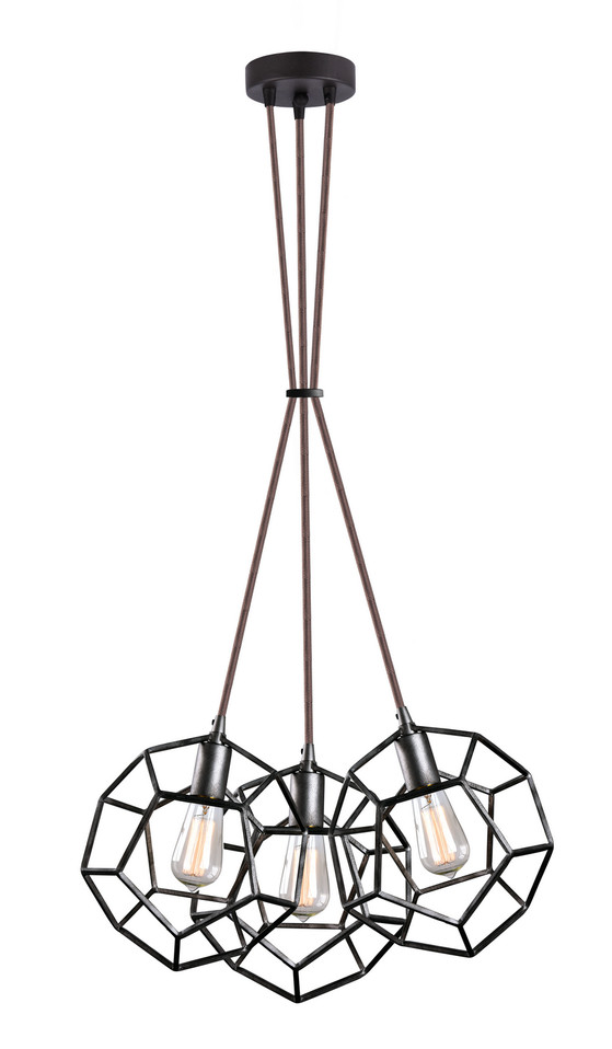 Matteo Lighting - C54633RB - Three Light Pendant - Geometry - Rusty Black