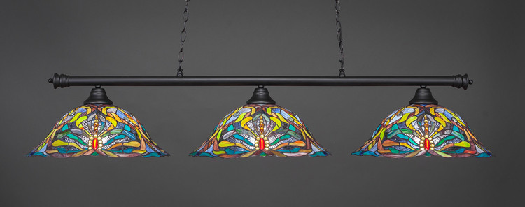 Toltec Lighting - 373-MB-990 - Three Light Billiard Bar - Oxford - Matte Black