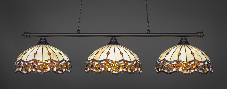 Toltec Lighting - 373-MB-997 - Three Light Billiard Bar - Oxford - Matte Black