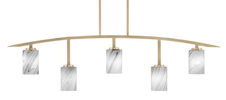 Toltec Lighting - 3745-NAB-3009 - Five Light Billiard/Island - Kurve - New Age Brass